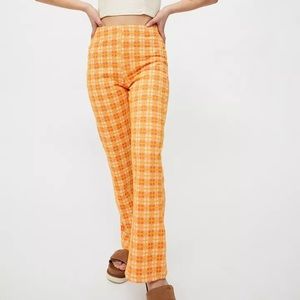 UO Orange Gingham Knit Flare Pants